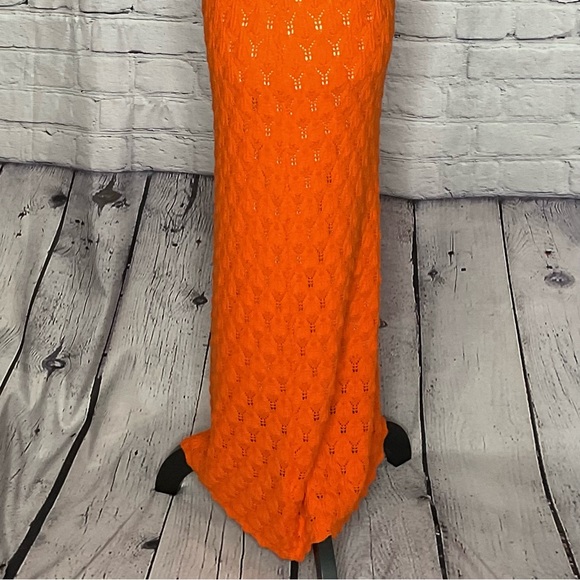 Alice & Olivia Orange Jone Pointelle Knit Sweater Halter Midi Dress Large NWT - Picture 8 of 16